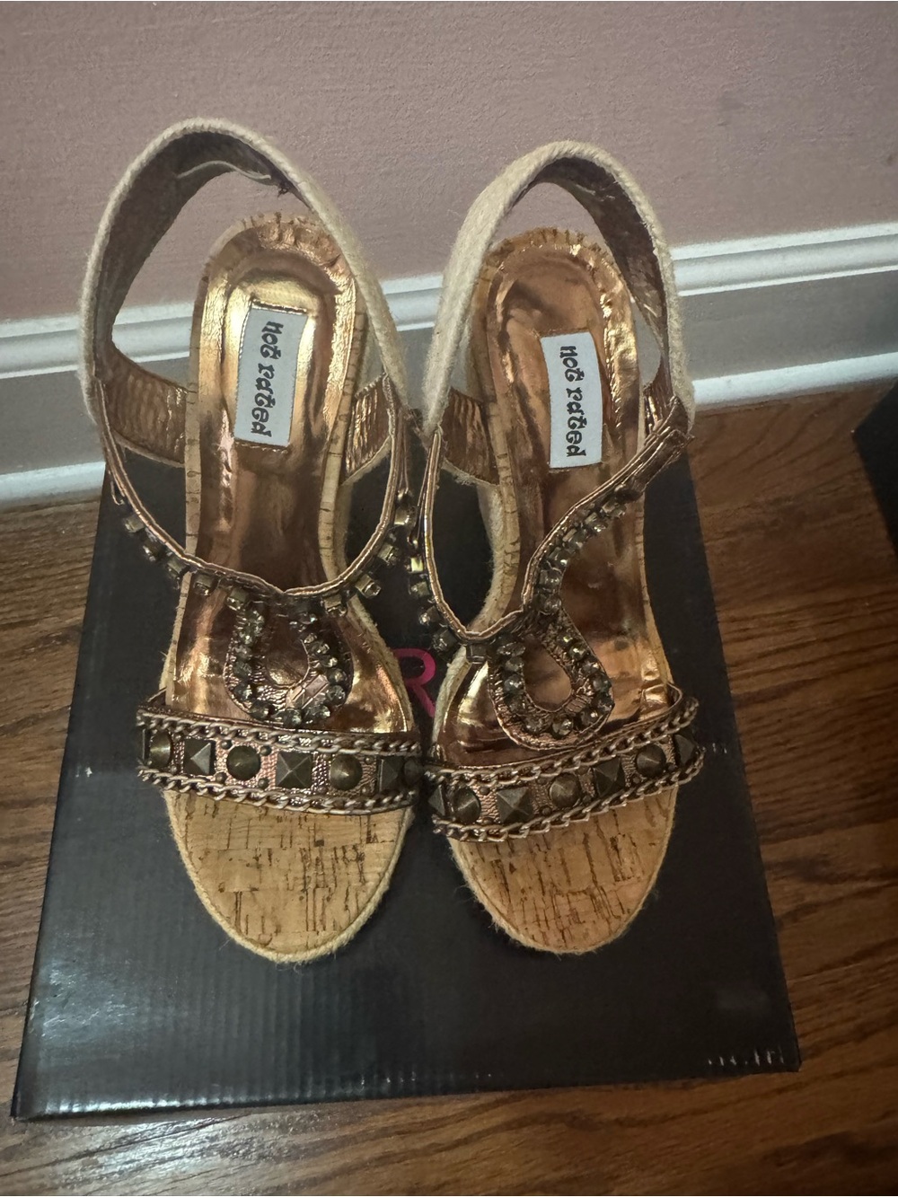 Not Rated Metallic Gold Embellished Wedge Sandals